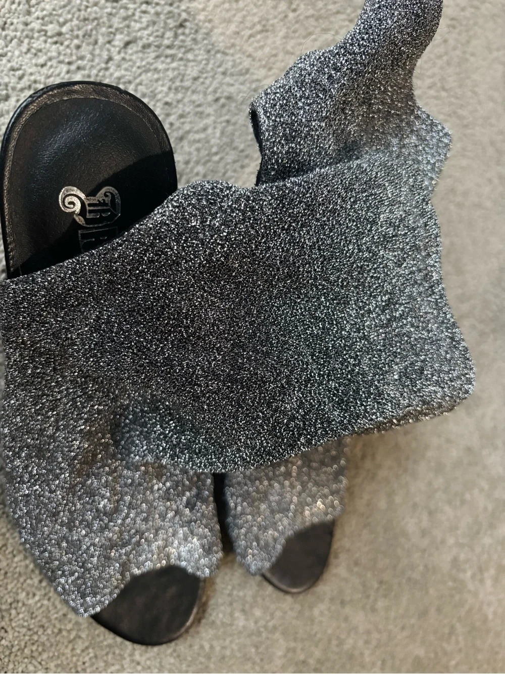 Silver Glitter Peep Toe Sock Booties